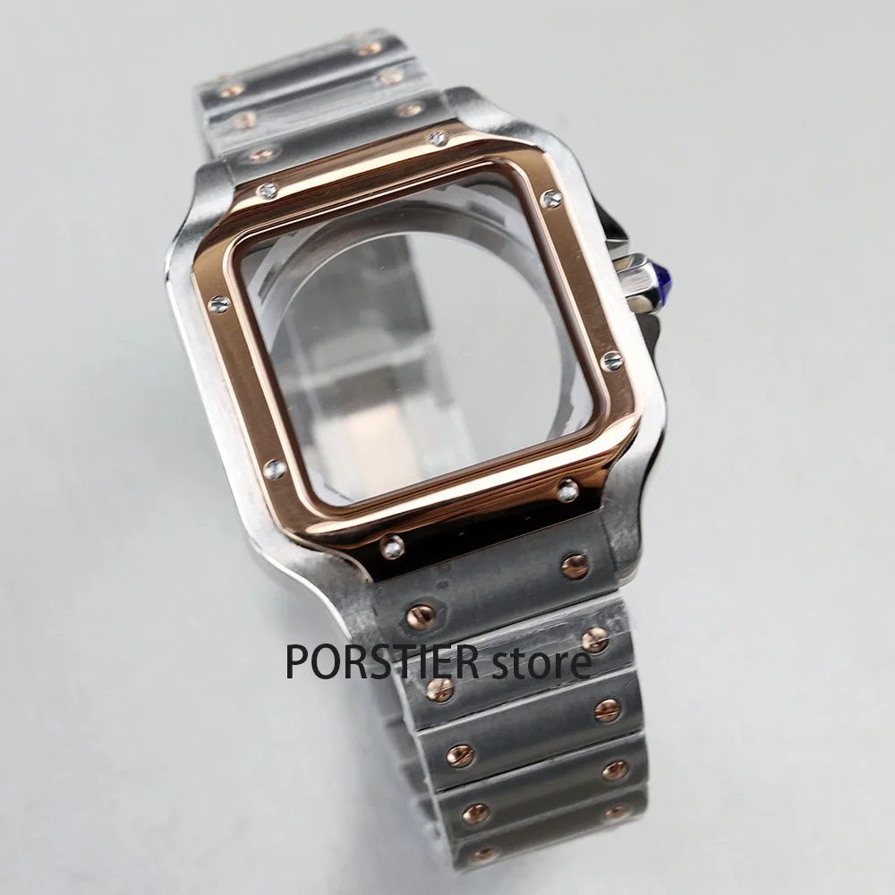 38mm square watch case stainless steel watch Accessories for NH35 4R35 NH36 4R36 movement 27mm dial Santos Modification Parts