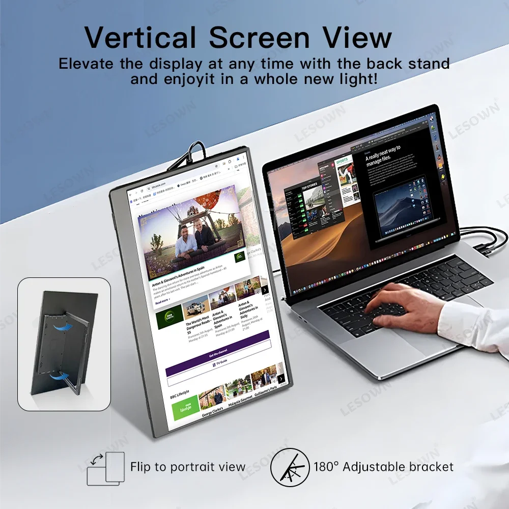 LESOWN 4K Touch Screen Portable Monitor 13.3 inch 1920x1080 IPS HDMI Type-C Widescreen Display with Holder Stand for Computer PC