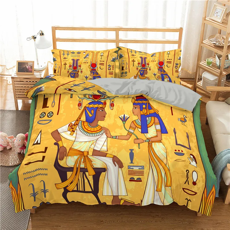 

2/3 Pcs Egyptian Ethnic Style Duvet Cover Pillowcase Bedding Set Queen King Ancient Egypt Civilization Quilt Cover Pillow Case