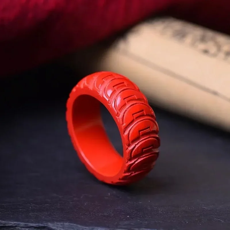 Natural Red Cinnabar 7-10 Size Money Ring Jade Round Hand Weaving Jewellery Fashion Man Woman Luck Amulet Exorcise Evil Spirits