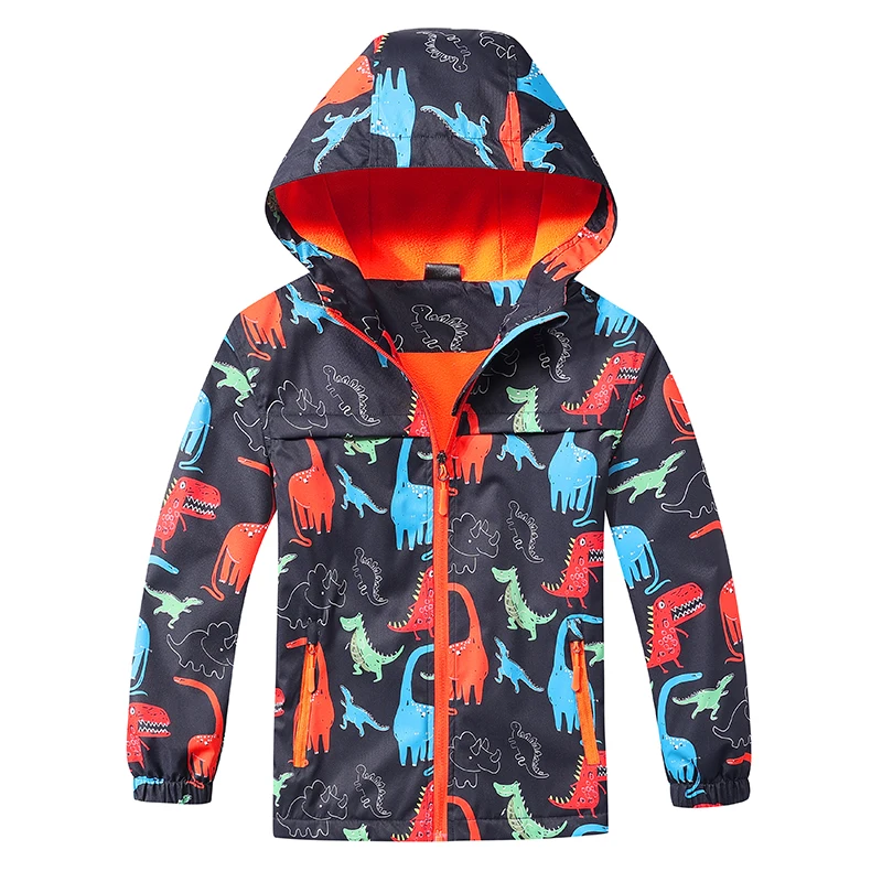 Boys Graffiti Windbreaker Fleece Lining Hooded Jacket, Long Sleeve Zip Up Waterproof Jacket, Fashion Kids Clothing