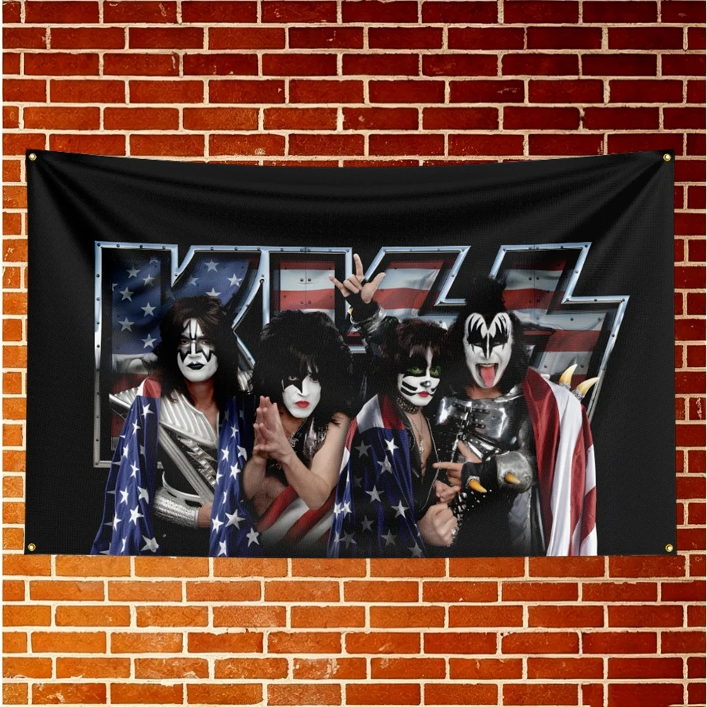 kiss band Music Flag Banner For Fan Cave Watch Party Tailgate Gathering Indoor Outdoor Backyard Home Festival Ornament Supply