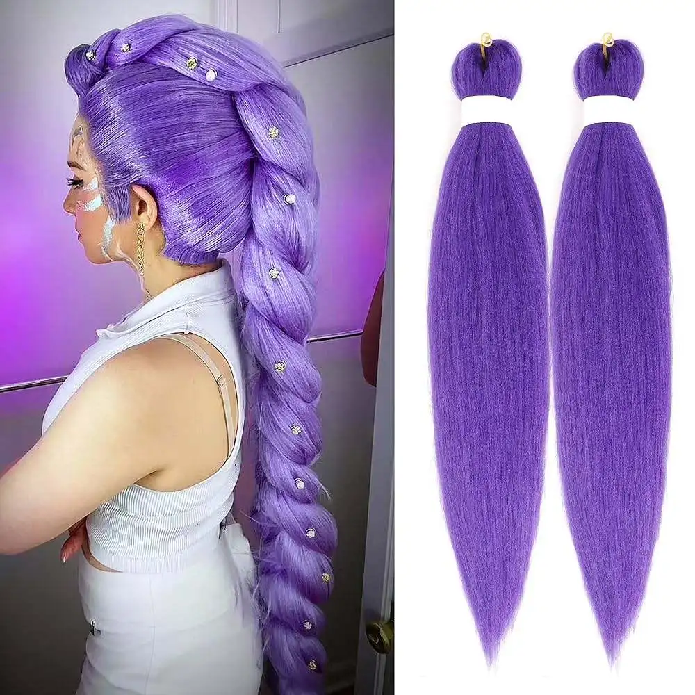 Estensioni dei capelli intrecciati sintetici da 24/26 pollici Capelli intrecciati pre-allungati viola per ragazze per trecce a scatola Festa di cosplay di Halloween