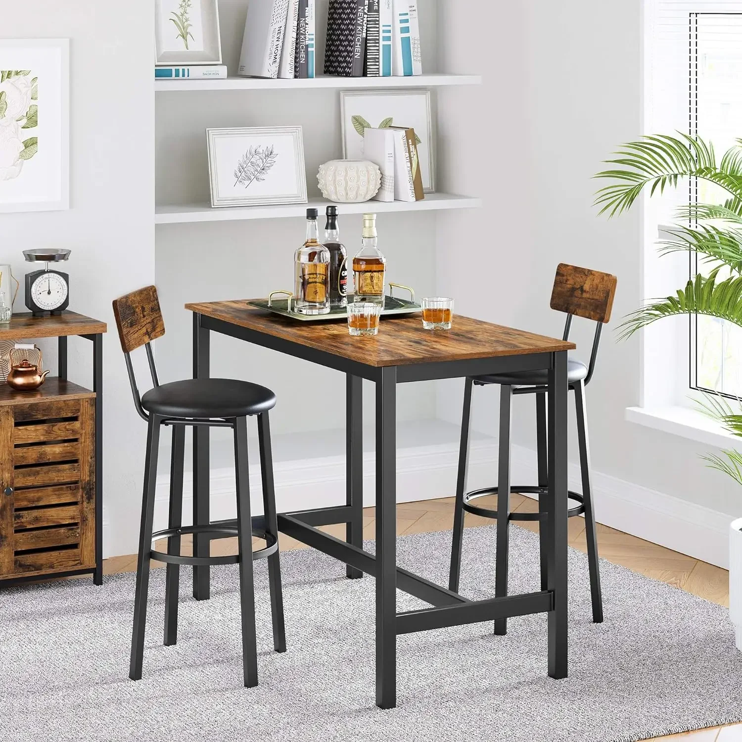 PU Estofados Breakfast Bar Stools Set, Costas e Apoio para os Pés, Montagem Simples, Novo, 29.7 ", Conjunto de 2