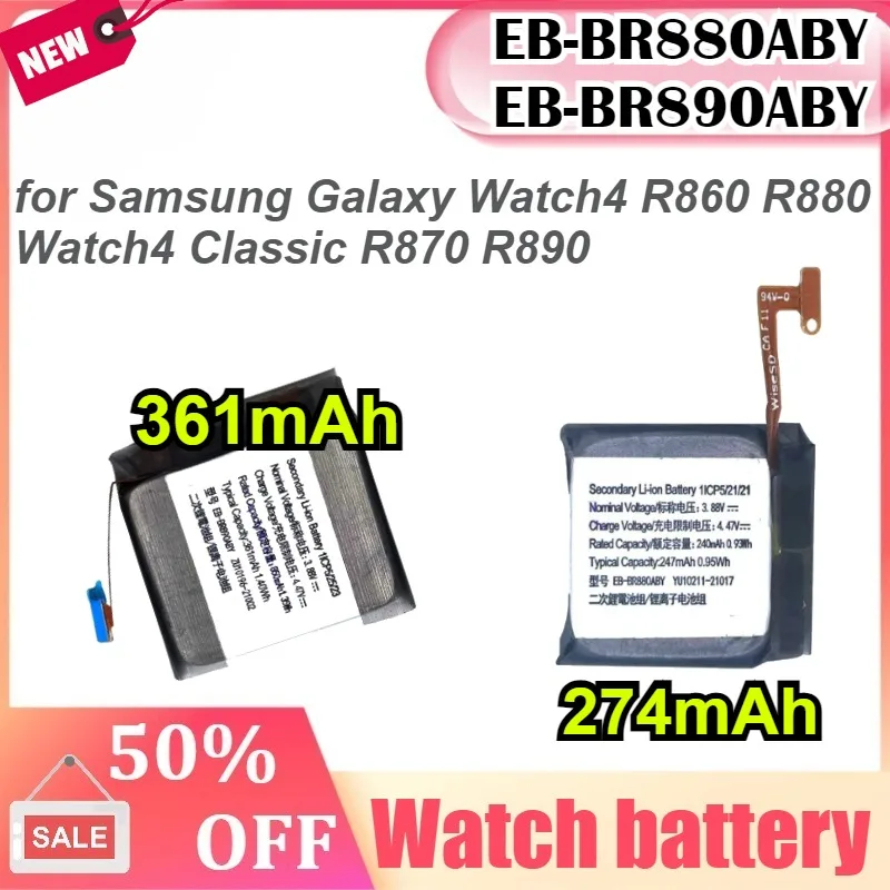 

EB-BR880ABY 40mm EB-BR890ABY 46mm for Samsung Galaxy Watch4 R860 R880 Galaxy Watch4 Classic R870 R890 Watch Batteries