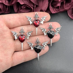 5pcs Goth Skull Heart Enamel Peach Heart Charms Devil's Winged Dagger Heart Pendant Handicraft Crafts DIY Jewelry Accessories