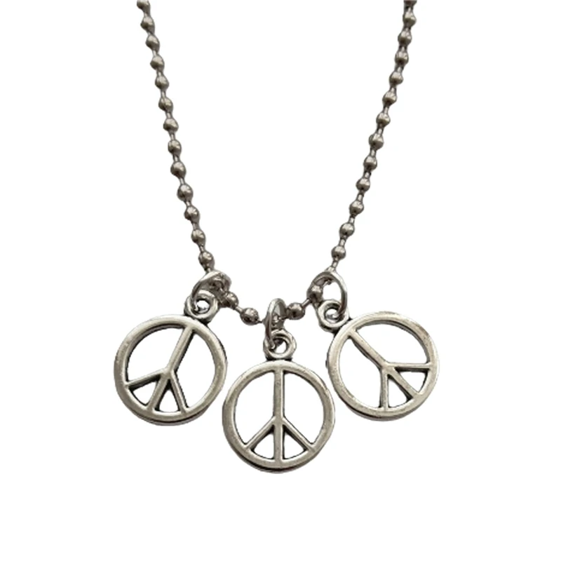 Peace Sign Pendant Necklace, Peace Symbol Charm Stainless Steel Ball Chain Long Necklace for Man Woman, Hippie Style Jewelry