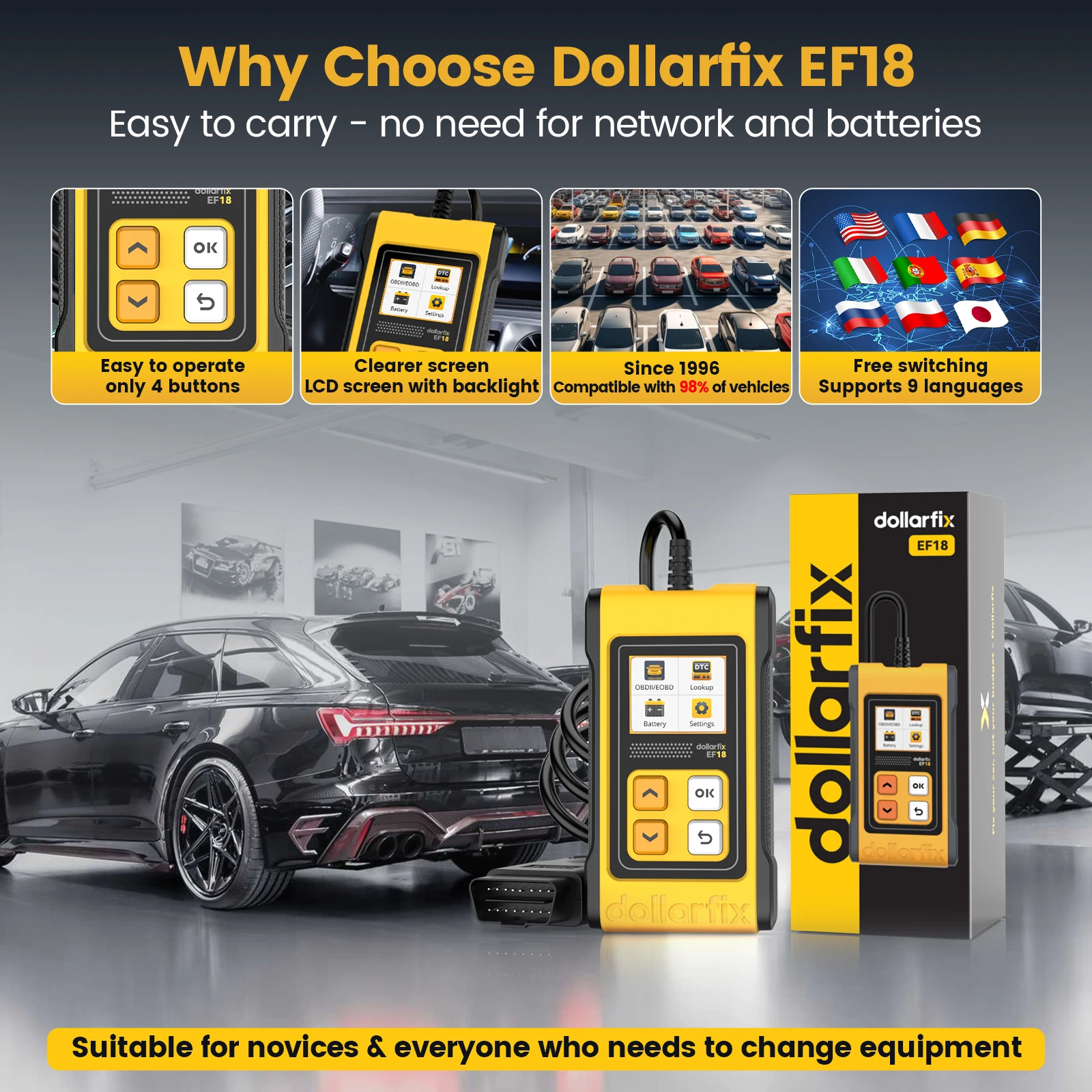 NEW DollarFix EF18 OBD2 Scanner DTC Lookup Car Scan Tools Car Code Reader Auto Scanner Check Engine PK ELM327 Lifetime Free