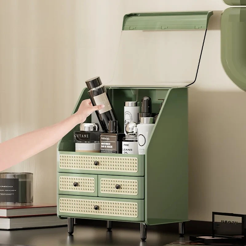 ‌6-Drawer Acrylic Makeup Organizer - Transparent Cosmetic Storage Box with Mirror, Dustproof Vanity Case for Skincare & Jewelry