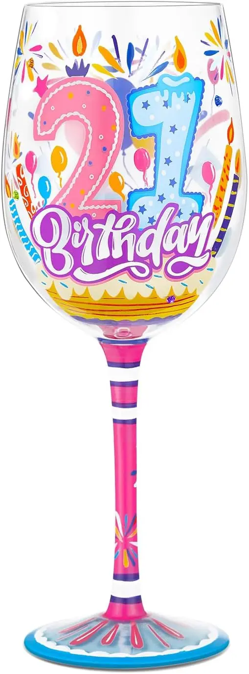 

Hand-painted Wine Glass 21st Birthday Gift Personalised Artisan Glasses Gifts for Family Friend 15oz