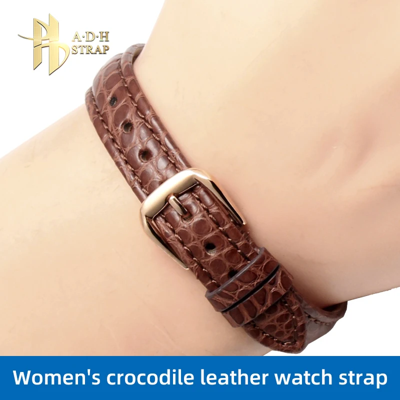 Genuine Alligator Watchband Small Leather Watch Band Accessories For Longines L4 Women\'s Strap 12 13 14 15 16mm Pin Buckle Style