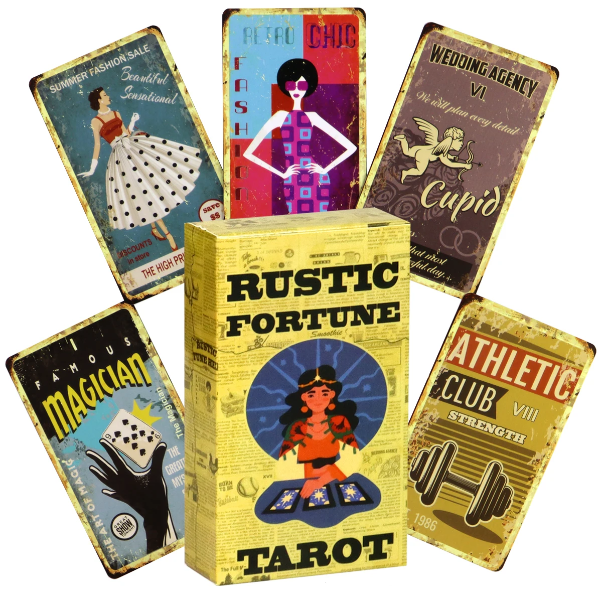 The Rustic Fortune Tarot Deck That Captures The Spirit of Vintage Advertising in the Style of The 1950-1970s. About 10.3x6cm