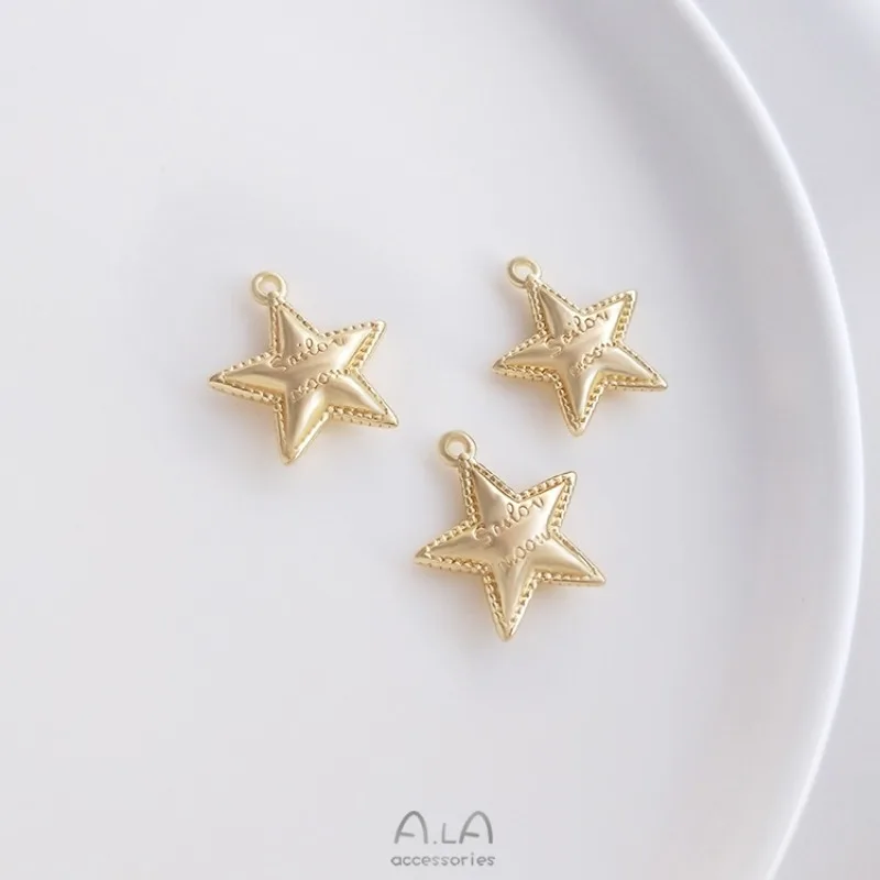 14K Gold Color Double-sided English Letter Five-pointed Star Pendant DIY European And American Fashion Bracelet Necklace Pendant