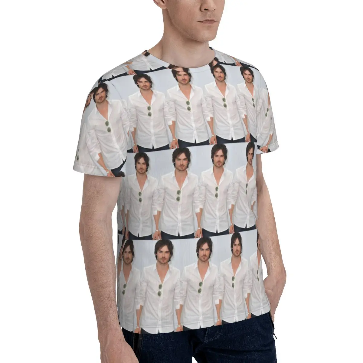Soft Ian Somerhalder Damon Salvatore T-Shirt for Men Cotton T Shirts Men's Tees Short Round Neck Summer Clothes Tops