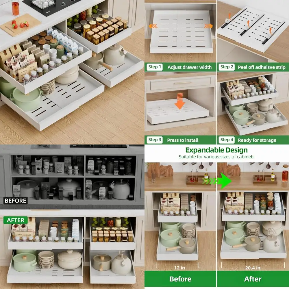 

PAKETA, 4 упаковки, расширяемый выдвижной органайзер для шкафа, глубокие выдвижные ящики 21 дюйм для шкафа, обновленная 3 направляющие, выдвижная Drawe