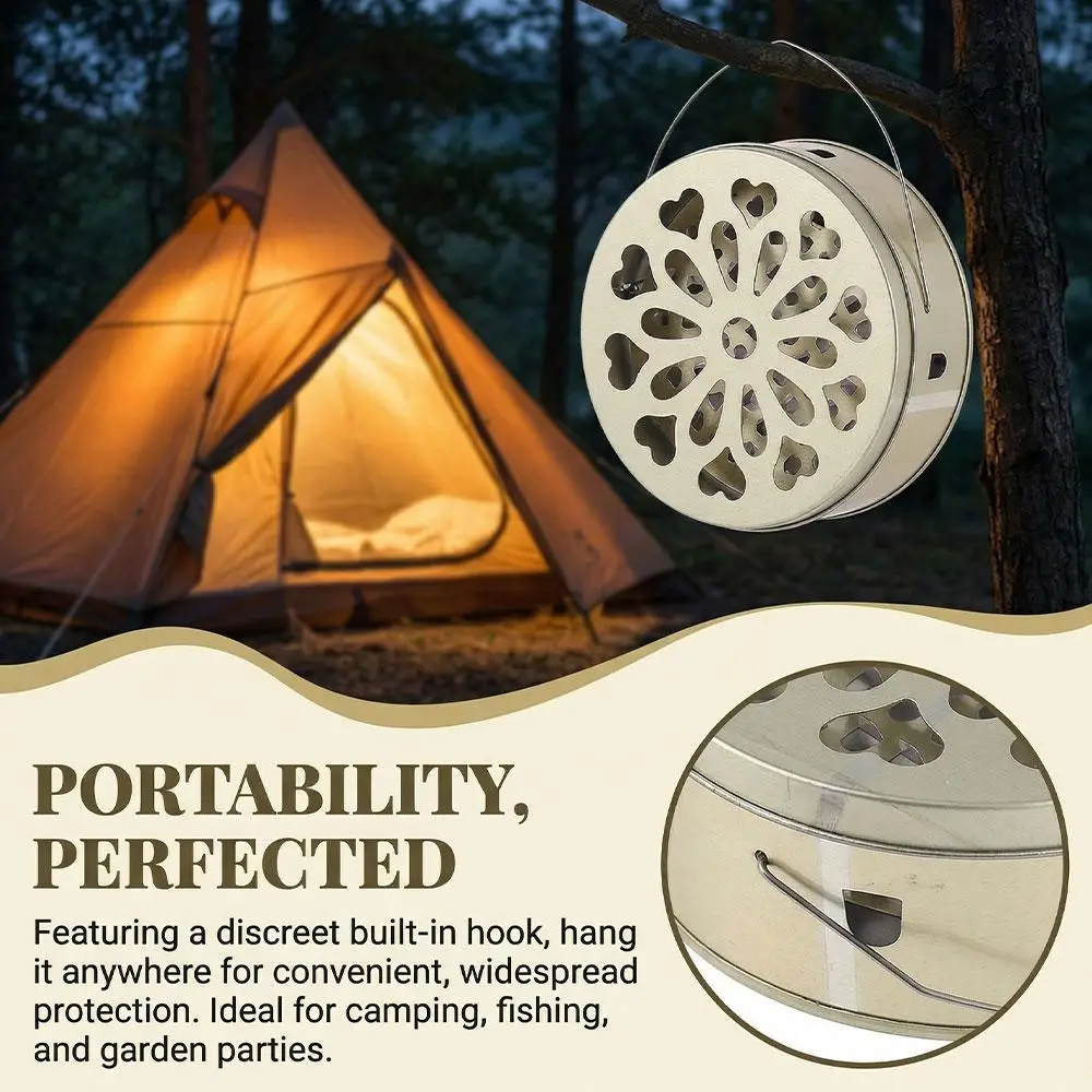 Mosquito Coil Holder Hollow Out Incense Burner Ash Proof & Anti-Scald Design Portable Metal Tray With Handle For Home Camping