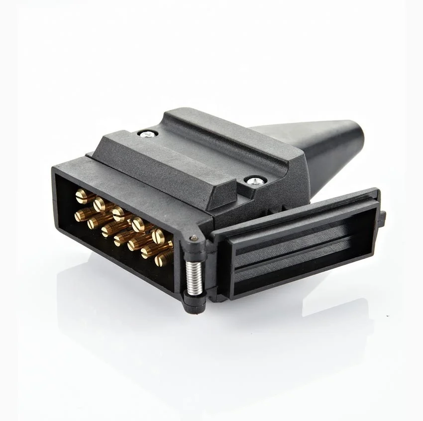 Australian Style 12-Way Flat Trailer Plug with Cover 12-Pin Male Light Adapter