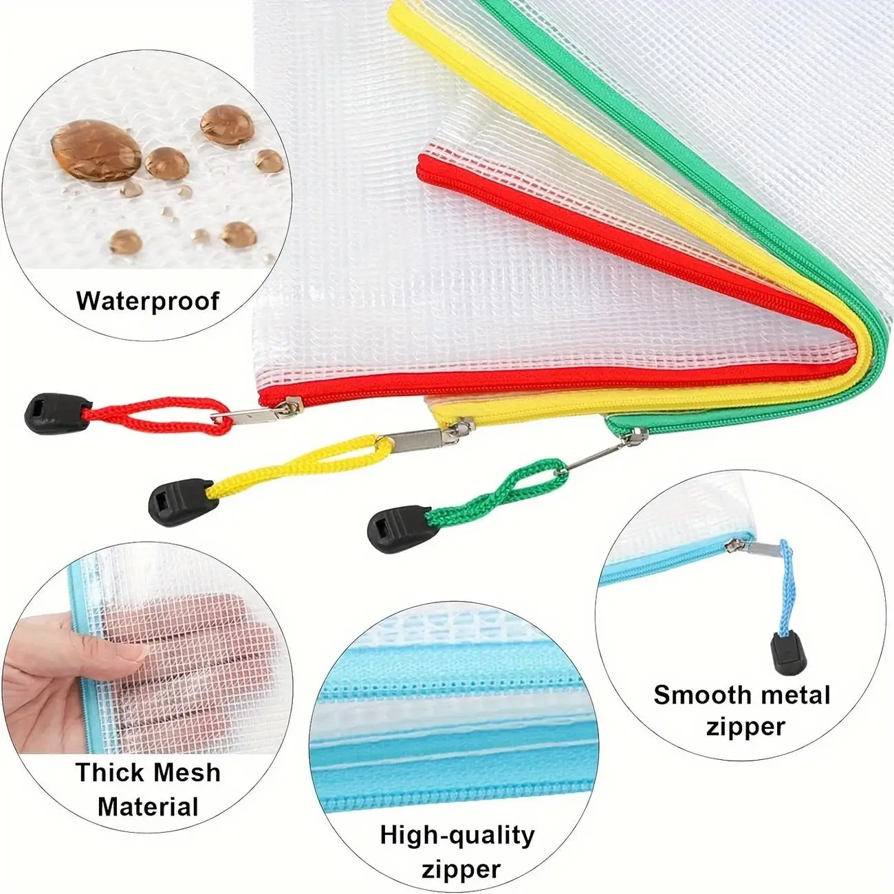 5-24 قطعة أكياس شبكية بسحاب أكياس ألغاز مع سحاب للفصول الدراسية، تخزين ألعاب رقعة الشطرنج A4 واللوازم المكتبية المدرسية