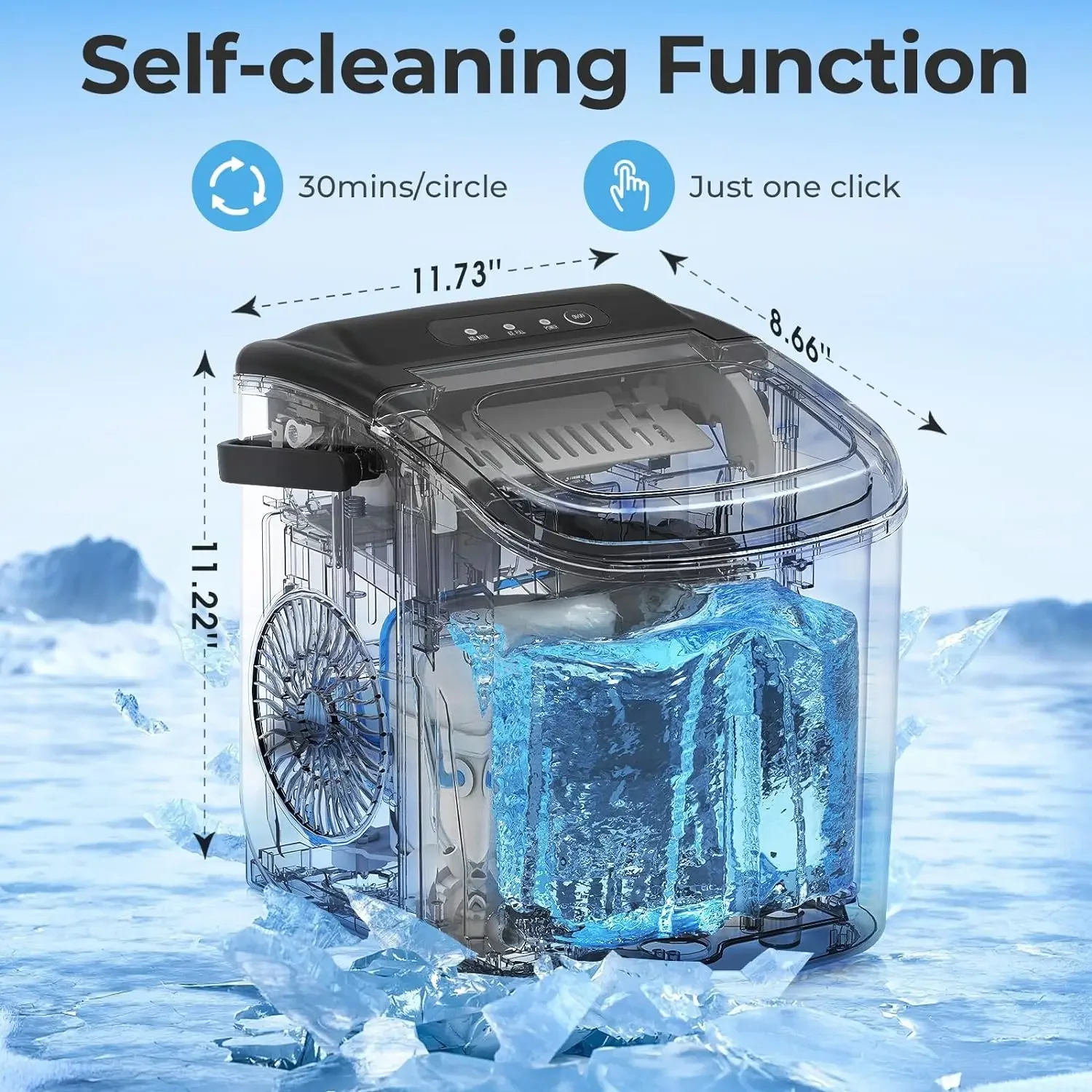 Self-Cleaning Countertop Ice Maker - Efficient 26.5lbs/24Hrs Ice Machine, Quick 9 Ice Cubes in 6 Mins, Convenient Ice Basket and