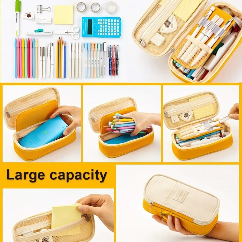Multifunctional Cosmetic Bag Macaroon Big Capacity Double-layer Canvas Pencil Case Travel Storage Pouch School Supplies