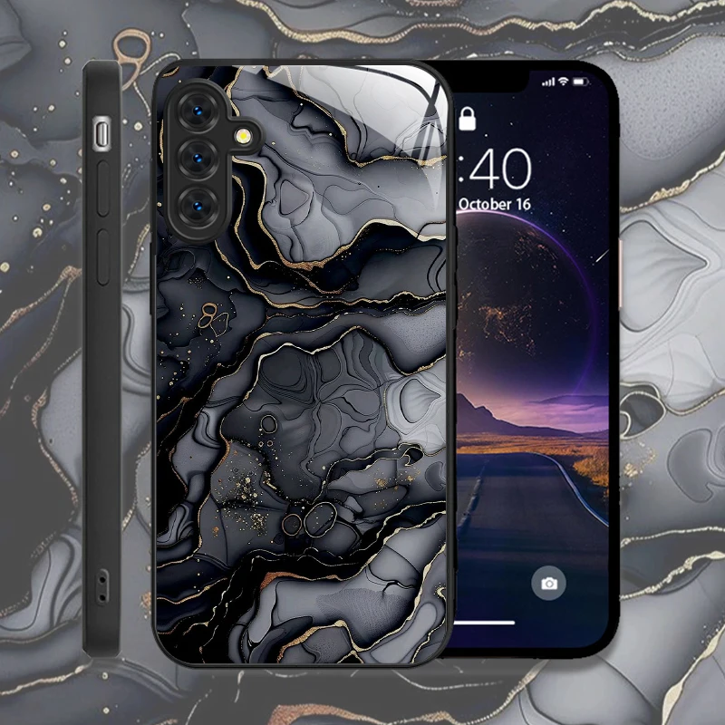 Luxo padrão de mármore caso de telefone vidro temperado para samsung a35 a55 a54 a13 a03 a15 a25 a71 4g 5g duro à prova de choque proteger capas