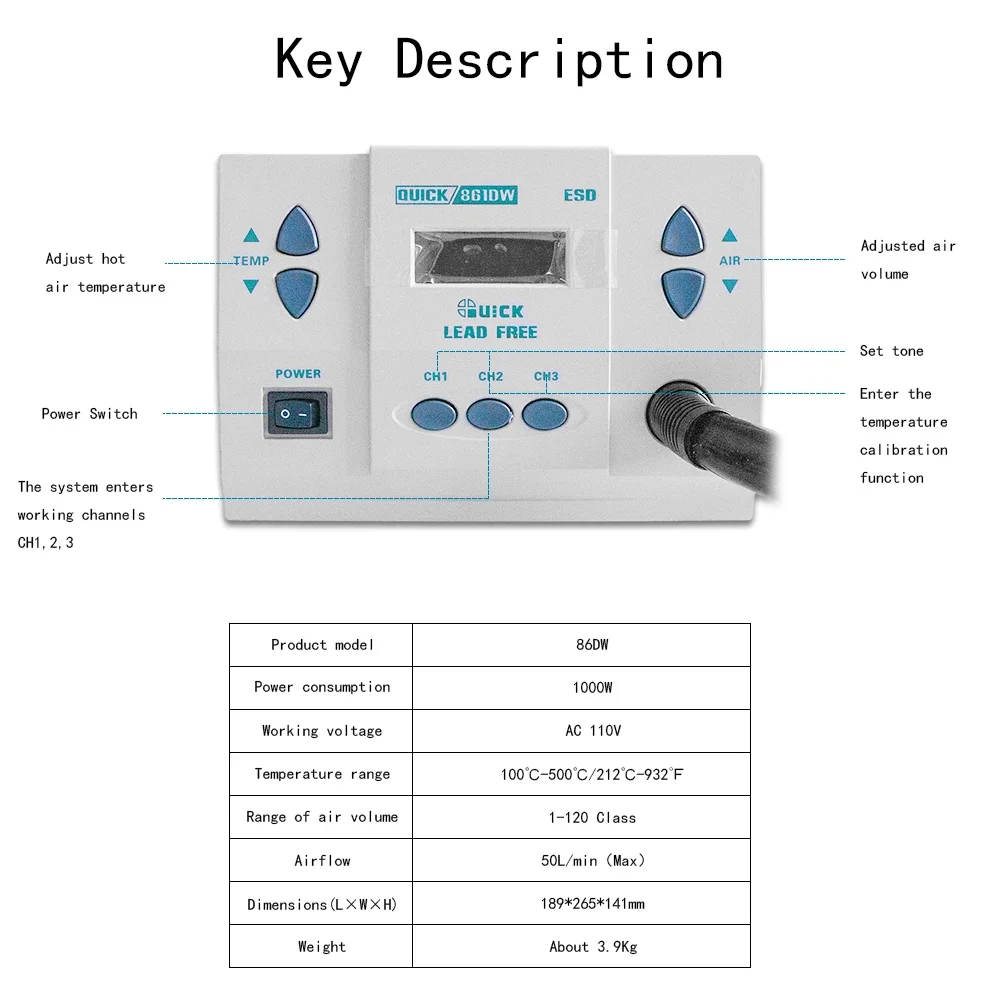 Szybka stacja lutownicza do wiatrówka bez ołowiu na gorąco 861DW 1000W z dyszą 3/7Pcs do naprawy płyty głównej narzędzie do naprawa telefonu komórkowego