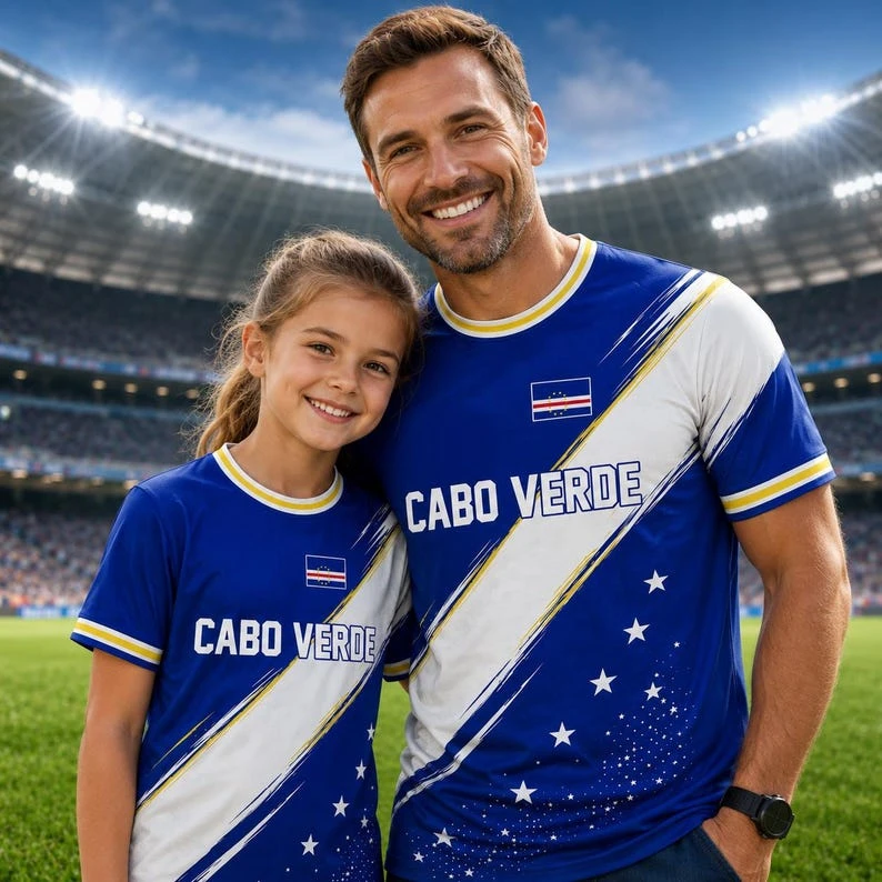 Nueva camiseta de fútbol de Cabo Verde, camiseta familiar de fútbol de Cabo Verde, camiseta de cuello redondo, de secado rápido y que absorbe la humedad