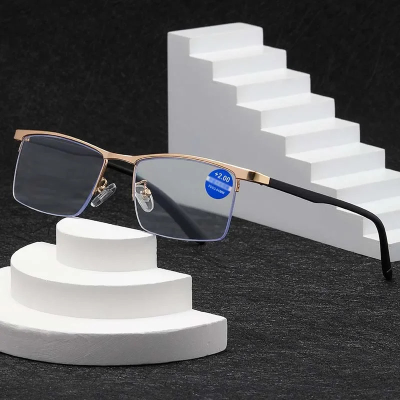 جديد معدن نصف إطار القراءة عالية الوضوح مكافحة الضوء الأزرق نظارات للقراءة مع طول النظر الشيخوخي لرجال الأعمال