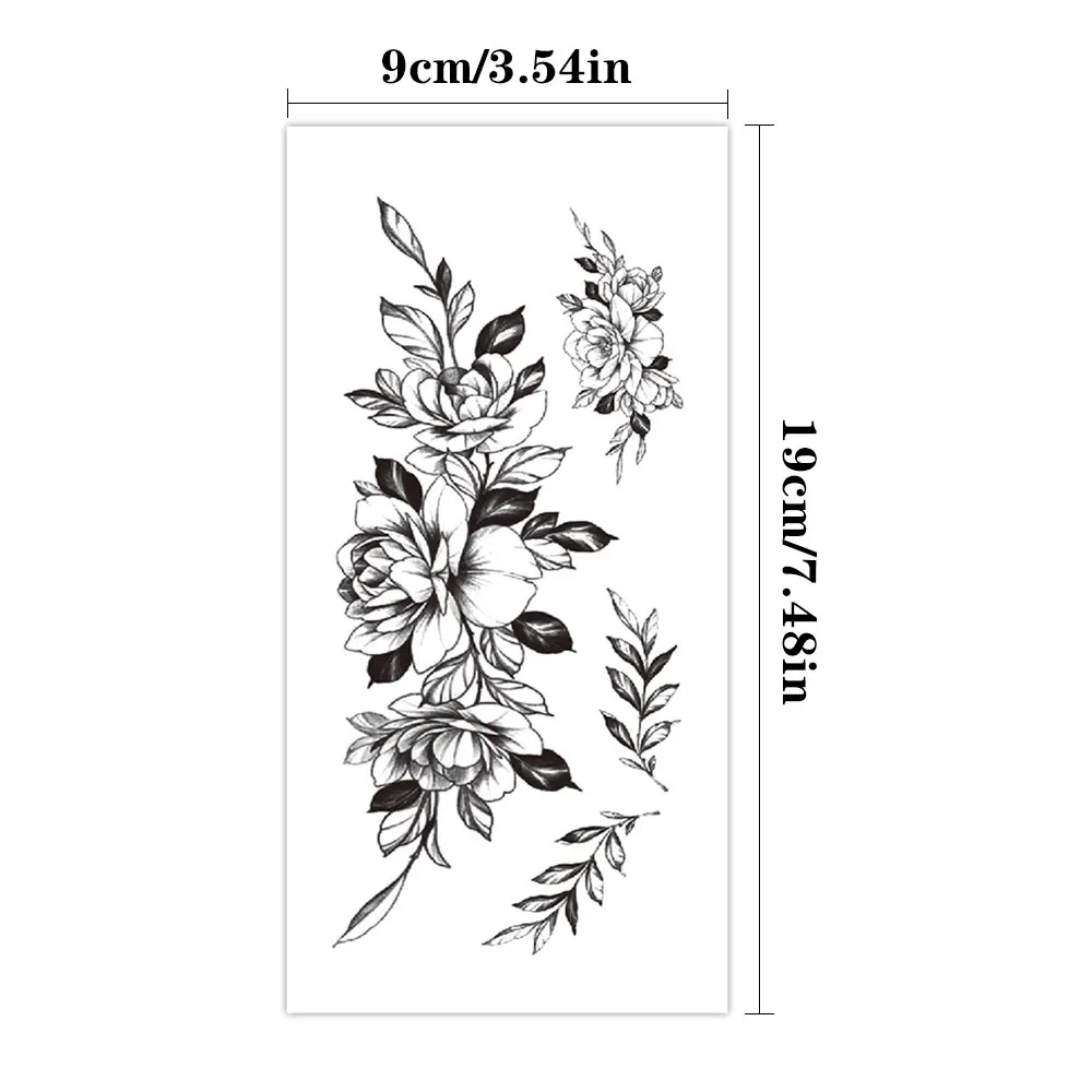 Waist Totem Waterproof Temporary Tattoo Sticker Black Line Flowers Rose Lily Peony Body Art Arm Fake Tattoos Sleeve Women Men image 4