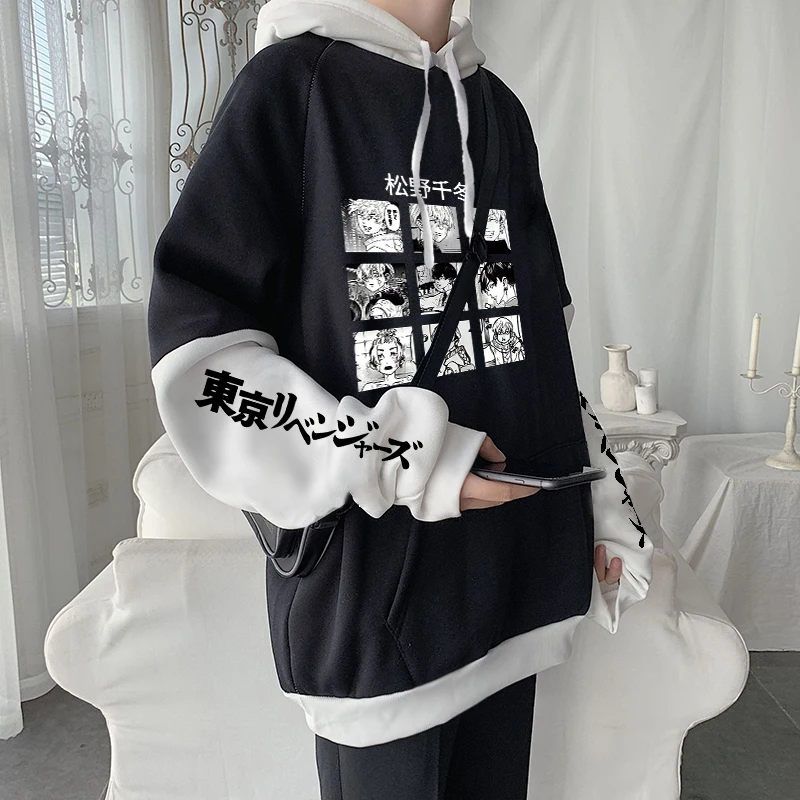 Fashion Anime Tokyo Revengers Chifuyu Matsuno Men Women‘s Hoodies Harajuku Cartoon Winter Casua Loose Fake Two Pieces Sweatshirt