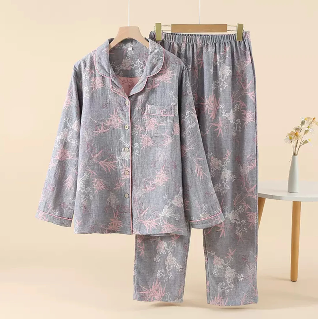 New lightweight luxury pajamas for women, pure cotton, double layer, spring, autumn, winter, skin-friendly home clothes