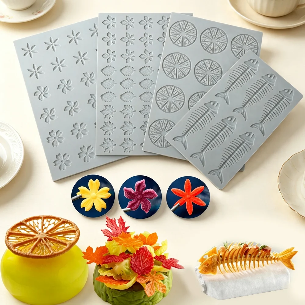 Leaf or Lemon Slice or Fish Bone Design Chocolate Chip Mould Silicone Lace Mat Sugar Craft Silicone Pad Silicone Fondant Mold