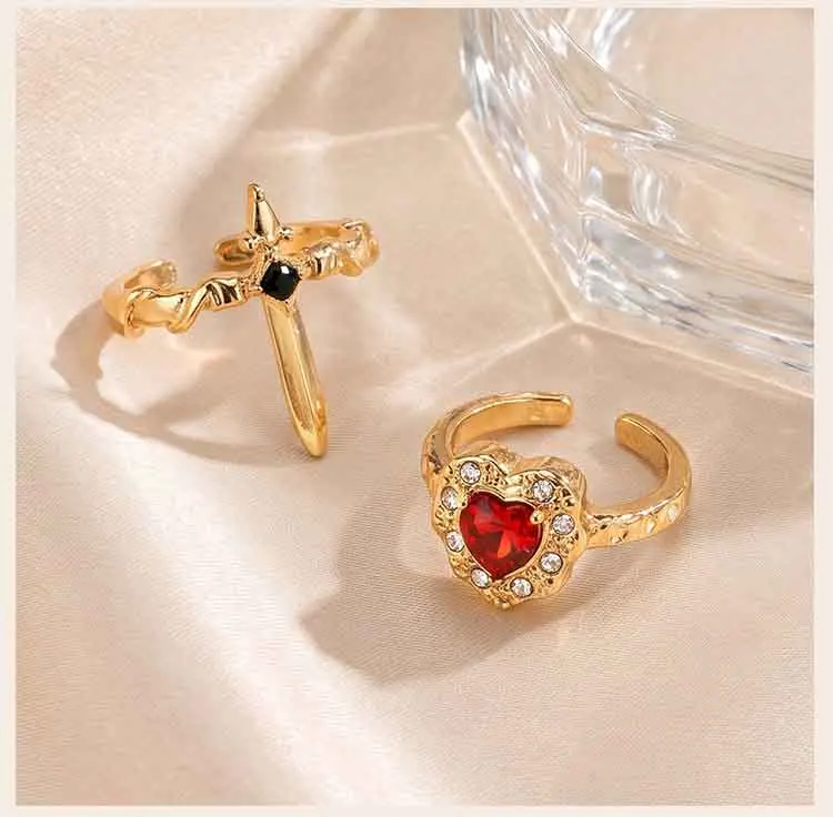 Schwert-Herz-Ring für Damen, 2er-Set Y2K Offener Ring Grunge Punk Schmuck, Halloween-Party Statement-Ringe Modisches Geschenk – Detail 6