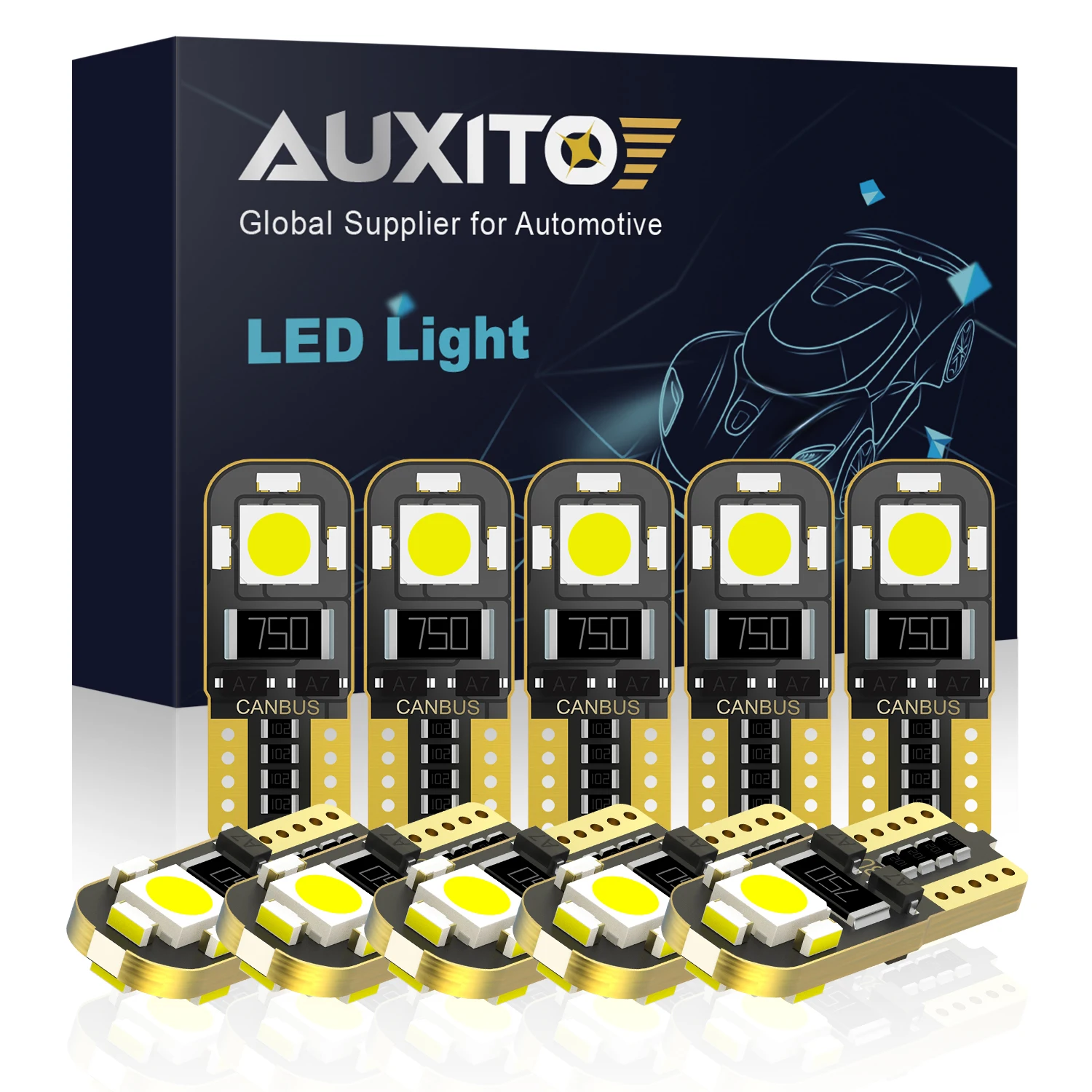

AUXITO 10pcs Mini T10 LED Bulbs Car Interior Lights W5W 194 168 LED Lamp CANBUS Parking Door Map Reading Truck Bulb 6000K White
