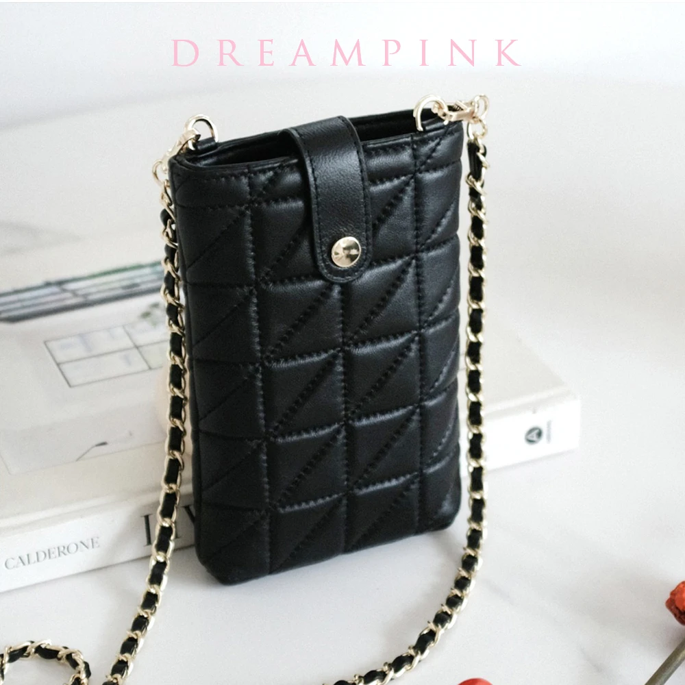 

Female Mobile Crossbody Bag Luxury Mini Sheepskin Women Phone Purse Plaid Quilted Leather Ladies Cellphone Chain Shoulder Pouch