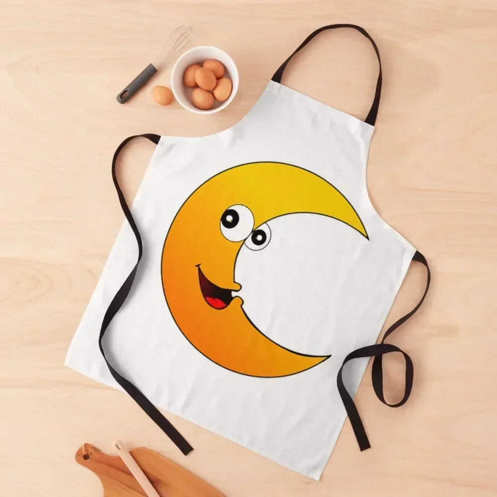 

A Cute Crescent orange Moon Art. Apron Women's Home Clothes bib Kitchen Accessories 2022 Kitchen Chef Apron