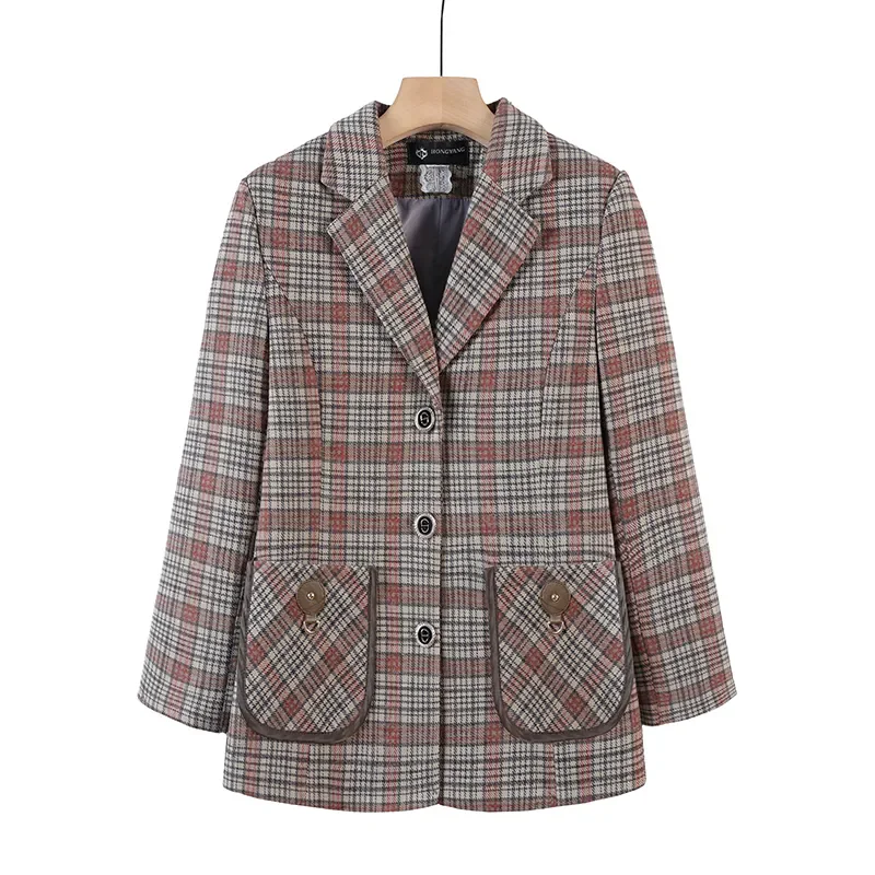 Veste chic décontractée trempée pour femmes, pardessus à la mode, blazer professionnel à carreaux, vêtements d'extérieur courts, automne, nouveau