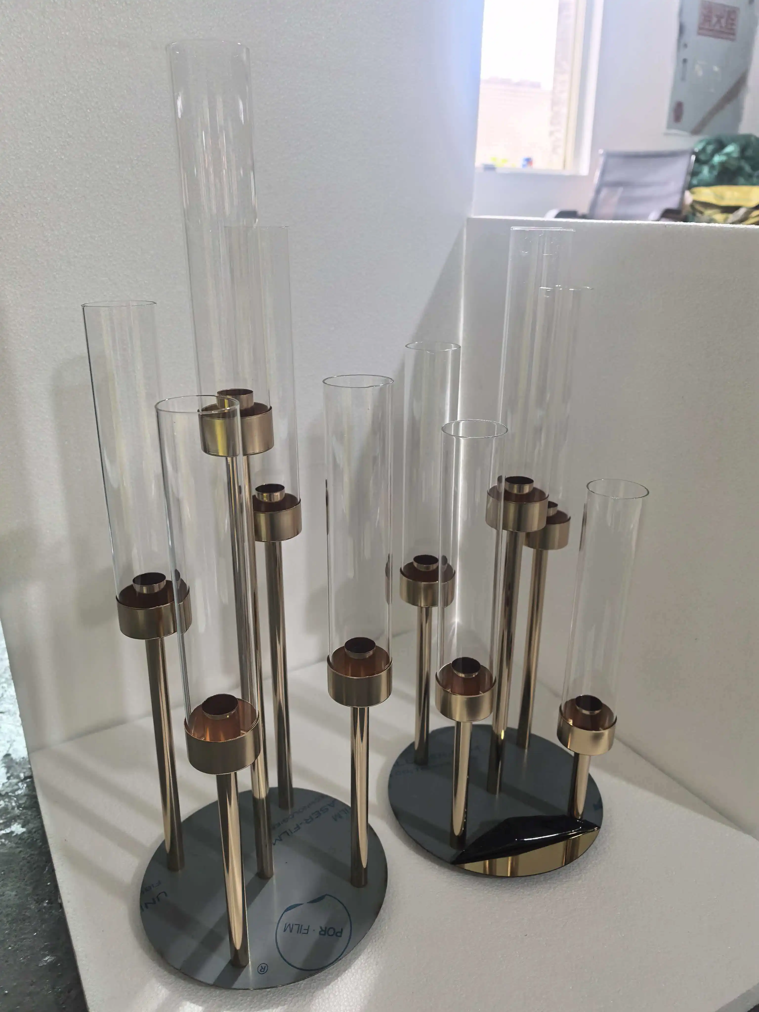 5 Stück Goldene Luxus-Kerzenhalter aus Kristall, Hochzeitsdekoration, Tischblumenständer, Kerzenhalterständer – Detail 8