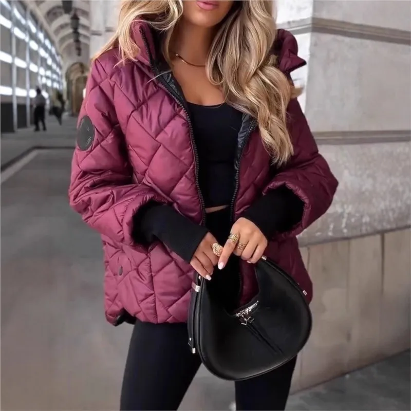 New Women's Fashion Cotton Jackets Zipper Long Sleeves Hooded Coats Female Jacket Chic Street All-match Outwears 2026 Winter Top