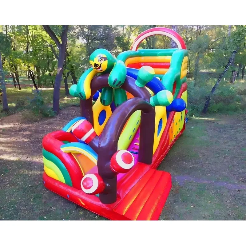Cartoon Sloth Themed Inflatable Slide Colorful Jungle Animal Inflatable Play Slide for Kids Party Rental