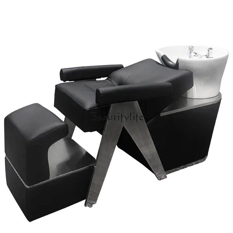 

lx29Barber Shop Shampoo Chair Simple Fashion Salon Ceramic Deep Basin Flushing Bed for Hair Salon