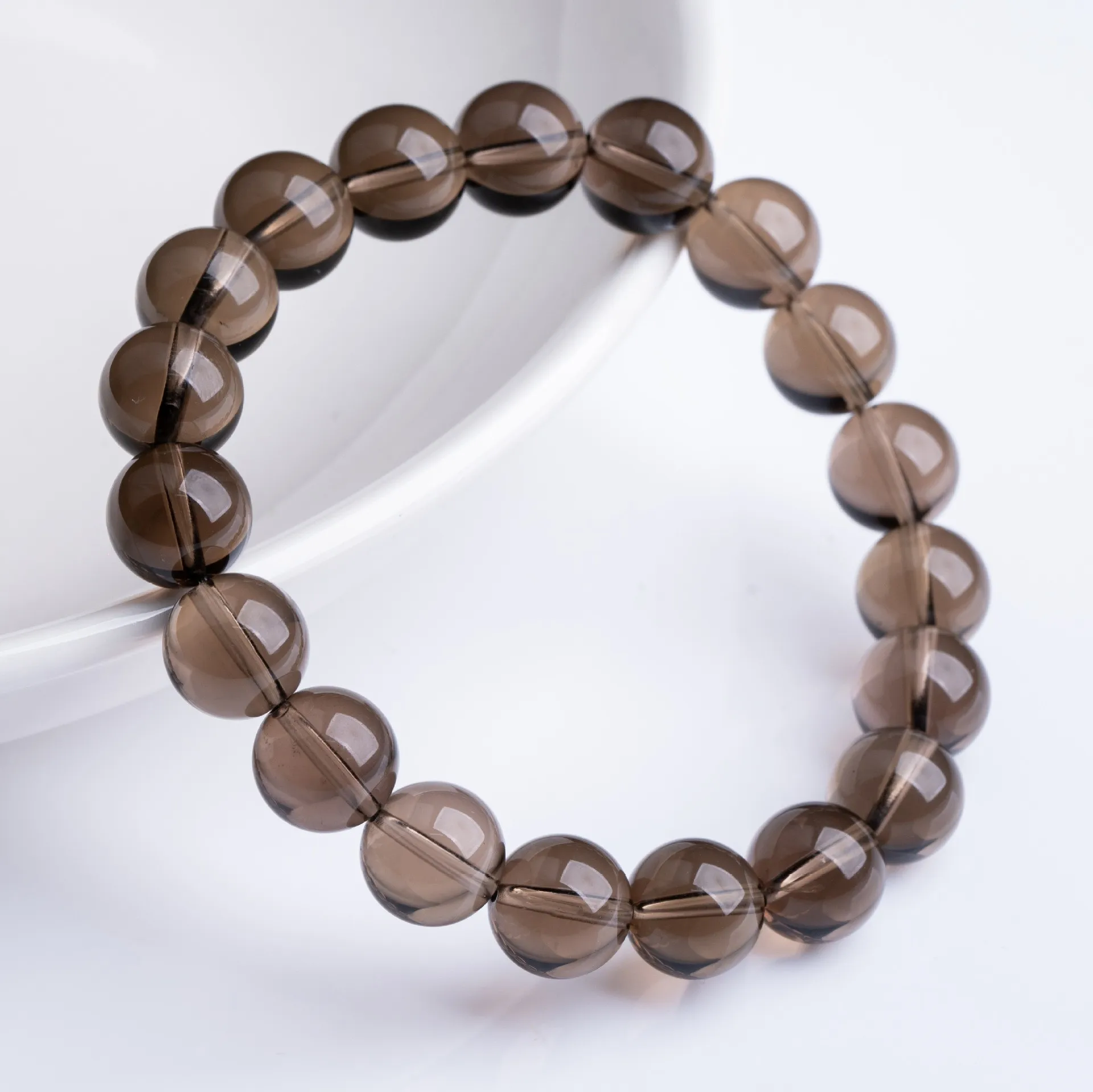 Hand-Strung Beads Bracelet Smoky Quartz Beads Natural Brown Crystal Color Unisex Employee Gift