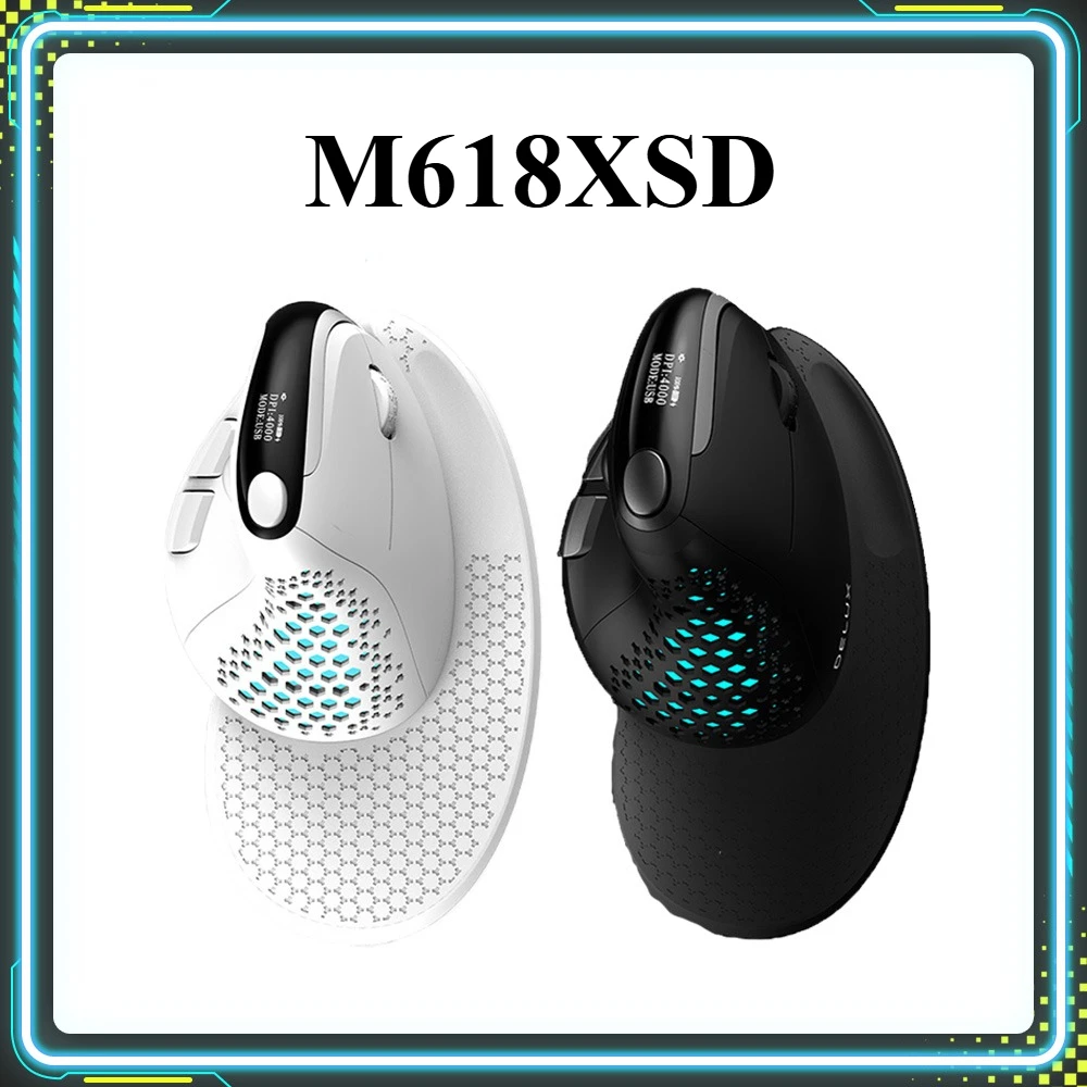 

Delux M618XSD Vertical Mouse 4000dpi Sensor OLED Liquid Crystal Display Screen Wireless Bluetooth Mice PC Office Accessory Gifts
