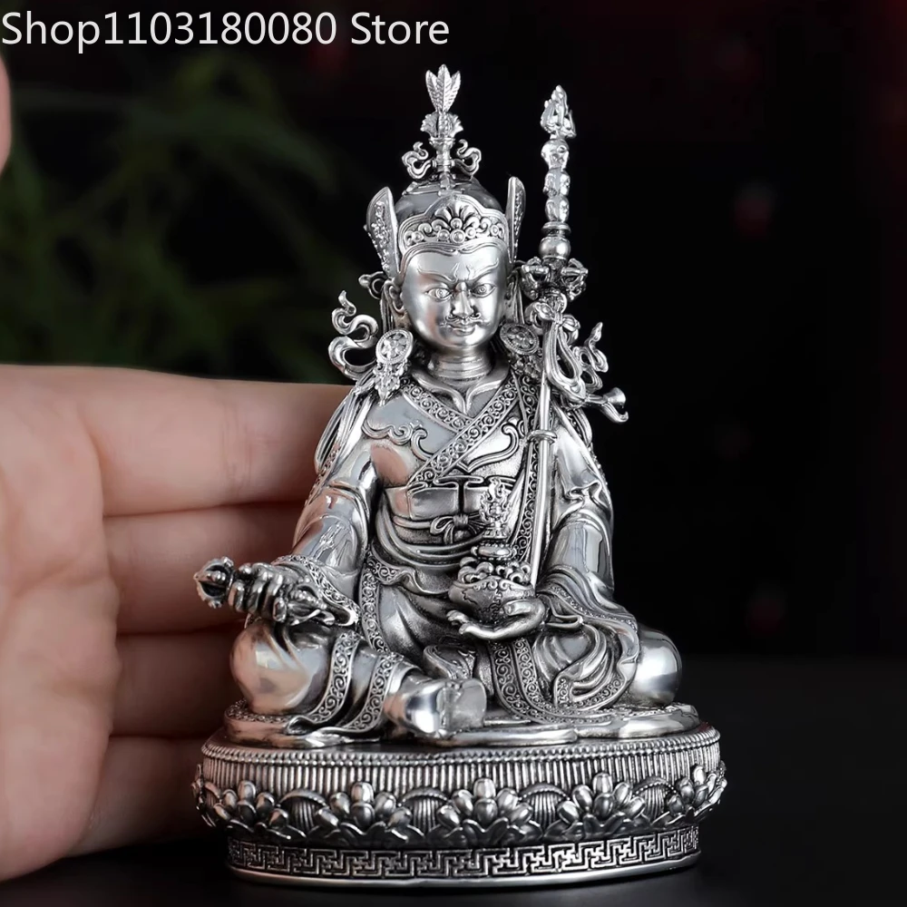 10cm White copper silvering Padmasambhava Guru Rinpoche buddha statue sculpture