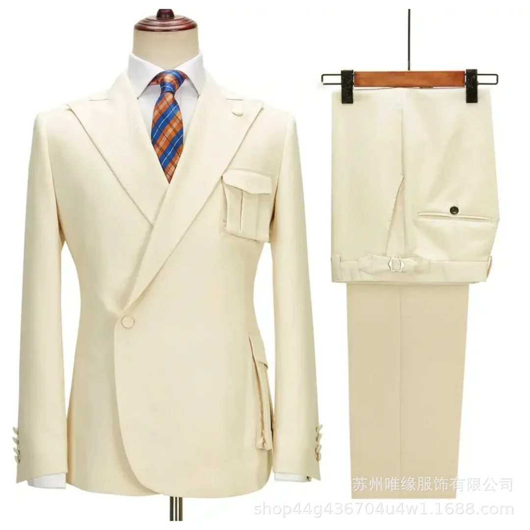 

2025 Men's Two-piece Suit, Slim-fit, Business Double-breasted Suit Jacket and Trousers, Wedding Formal Wear Wedding Outfit