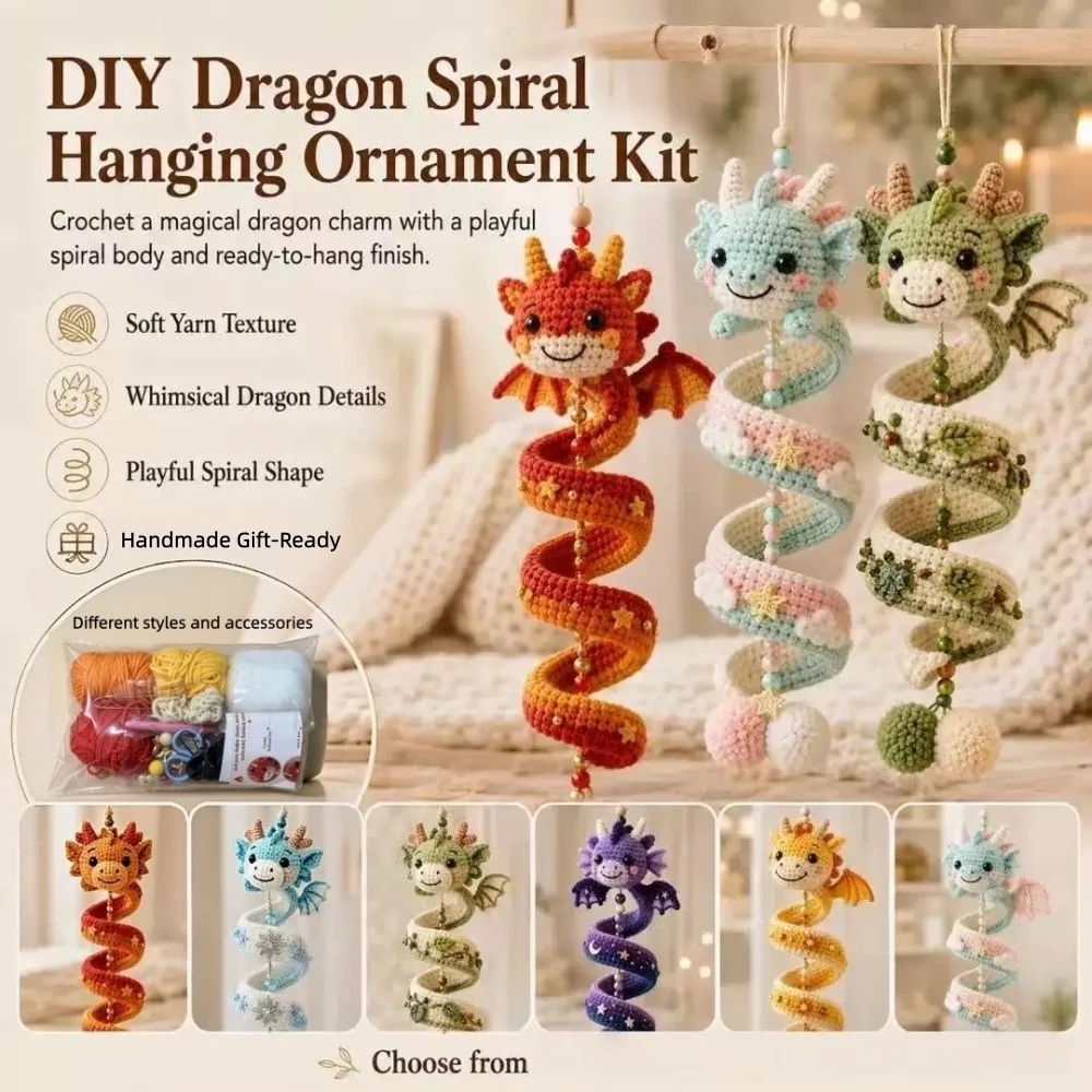 1PCS Handmade DIY Enchanted Dragon Spiral Hanging Ornament Kit With Bead Crochet Gradient Color Multiple Styles For Holiday Gift