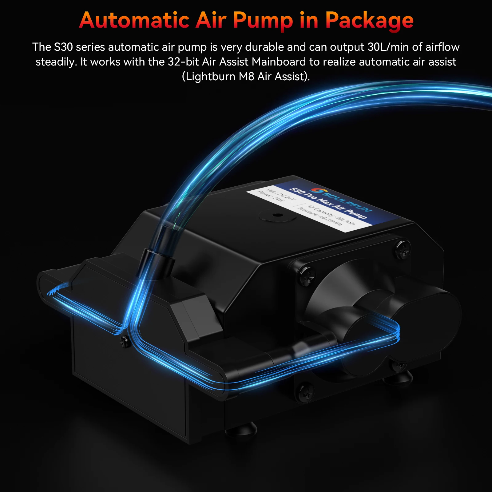 Imagem -02 - Kit Sculpfun Automatic Air Assist Bomba de 30 Minutos Adequado para s9 S10 Laser Atualizado S30 32bit