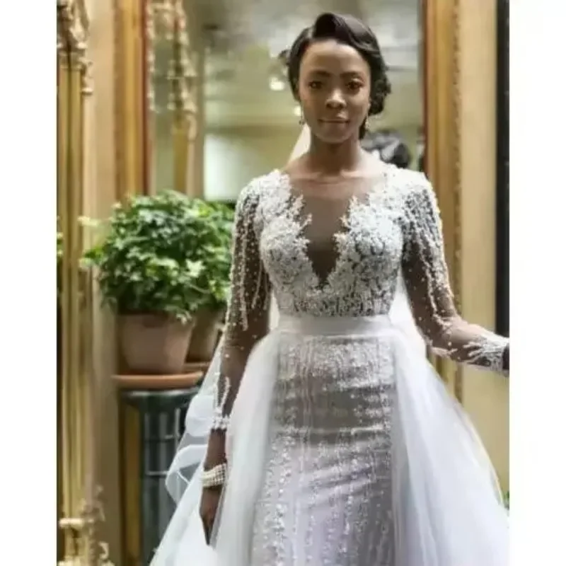 Maßgeschneidertes neues, maßgeschneidertes, hochwertiges, langes, maßgeschneidertes Meerjungfrauenschwanz-Hochzeitskleid, Vestidos De Novia 2024