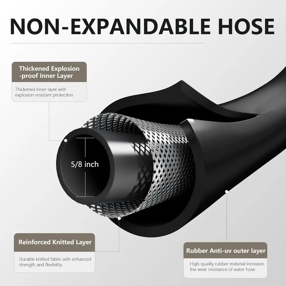 10ft 5/8 Heavy-Duty Brass & Rubber Garden Hose with 600 PSI Burst Pressure for Yard, Car Wash, Pets