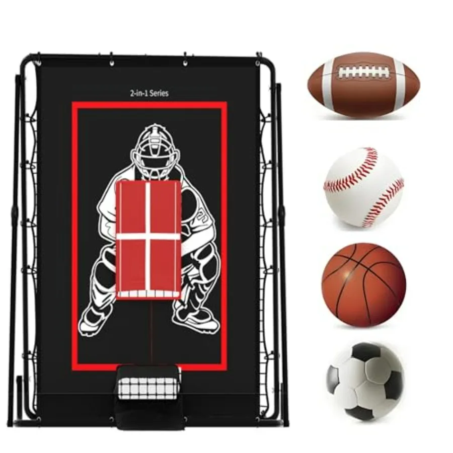 

2-in-1 Baseball Pitching and Rebound Net Trainer with Return Screen for Pitching Practice Durable Nylon Material Black and Oran